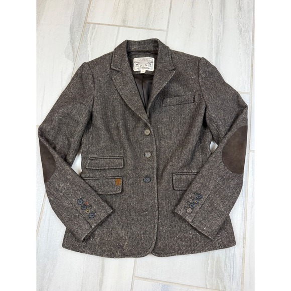 Banana Republic Jackets & Blazers - Banana Republic Heritage Wool Linen Herringbone Blazer Brown Elbow Patch Size 8